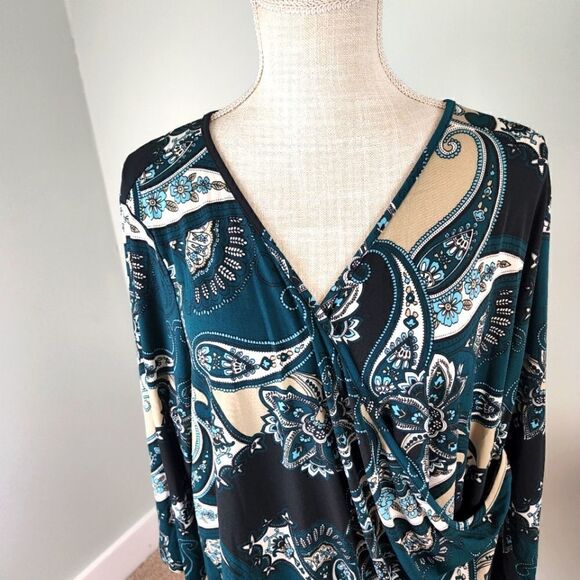 Avenue WOMEN'S TUNIC PLUS SIZE 18/20 FAUX WRAP V NECK PAISLEY - Picture 2 of 6